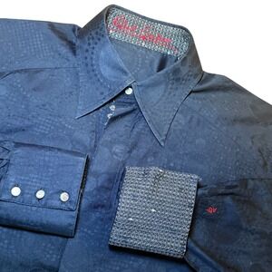 Robert Graham Mens M Black Jacquard Circle Dot Hidden Button Shirt Long Sleeve